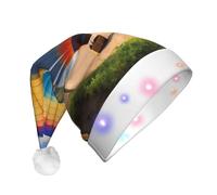 WBQLSL Unisex Christmas New Year Adult Hat, New Year Christmas Party Gift, Hawaii Hot Air Balloon Plush Santa Hat with LED Light
