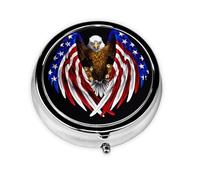 WBQLSL USA Flag Patriotic Eagle Mini medicine box with three compartments, small round medicine box, portable
