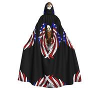 WBQLSL USA Flag Patriotic Eagle Printed Cape Robe - Masquerade Cape with Hood