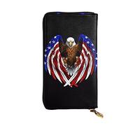 WBQLSL USA Flag Patriotic Eagle Zipper leather wallet, 7.5 * 4.1 inch long clutch bag, multiple compartments and large capacity, a good gift for friends