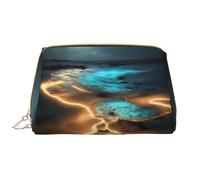 WBQLSL View under the moon Leather makeup bag, portable large-capacity makeup storage bag, carry-on travel with pocket makeup bag