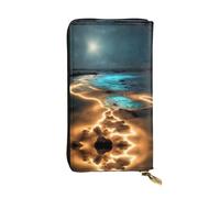 WBQLSL View under the moon Long leather clutch with zippered coin purse and 12 credit card slots, lightweight travel cash wallet