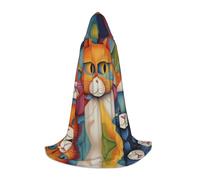 WBQLSL Watercolor Cat Wall Patterned L Wizard Cape, Suitable for Adults & Teens Cosplay, Full Size Range S, M, L