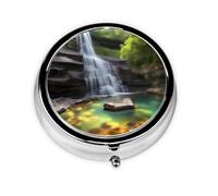 WBQLSL Waterfall Views Mini medicine box with three compartments, small round medicine box, portable