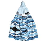 WBQLSL Waves lapping at the rocks Printed Halloween cape, masquerade hooded cape, suitable for theme parties