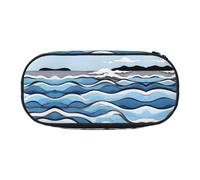 WBQLSL Waves lapping at the rocks Printed stationery storage bag - multi-grid layered pencil case portable student pencil bag