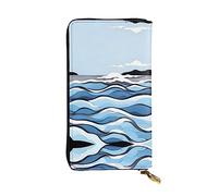 WBQLSL Waves lapping at the rocks Zipper leather wallet, 7.5 * 4.1 inch long clutch bag, multiple compartments and large capacity, a good gift for friends
