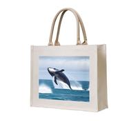WBQLSL Whales at sea Printed Canvas Tote | Lightweight Storage Bag Perfect for the Beach, Picnics, and Everyday Shopping