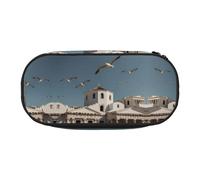 WBQLSL white ancient buildings Large capacity pencil bag, multi-layer partition stationery storage bag - unisex learning office supplies