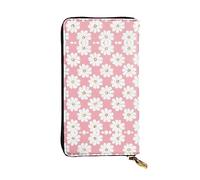 WBQLSL White Chrysanthemum Texture Chart Zipper leather wallet, 7.5 * 4.1 inch long clutch bag, multiple compartments and large capacity, a good gift for friends
