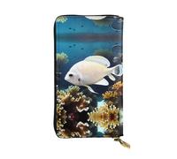 WBQLSL White-golden fish Stylish leather wallet, 7.48 x 4.13 inch long zippered coin purse, convenient travel cash wallet