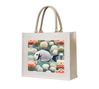 WBQLSL White Tropical Fish Printed Canvas Tote | Lightweight Storage Bag Perfect for the Beach, Picnics, and Everyday Shopping