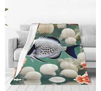 WBQLSL White Tropical Fish Printing ultra-soft flannel blanket - Suitable for double beds, sofas, camping, and as a gift - (50"x40")