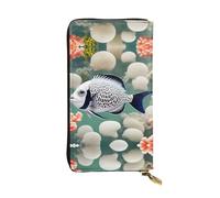 WBQLSL White Tropical Fish Stylish leather wallet, 7.48 x 4.13 inch long zippered coin purse, convenient travel cash wallet