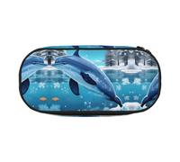 WBQLSL winter the dolphin Printed stationery storage bag - multi-grid layered pencil case portable student pencil bag