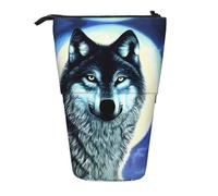 WBQLSL Wolf Under Moon Printed Retractable Pencil case, Perfect for Makeup, Stationery, or a Coin Purse.