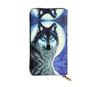 WBQLSL wolf under moon Stylish leather wallet, 7.48 x 4.13 inch long zippered coin purse, convenient travel cash wallet