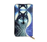 WBQLSL wolf under moon Zipper leather wallet, 7.5 * 4.1 inch long clutch bag, multiple compartments and large capacity, a good gift for friends