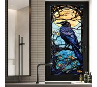 WBQMUNY Crow Stained Glass Window Film - Frosted Glass Privacy Film, Heat Blocking, Static Cling, Day & Night, 17.7"x39.5"