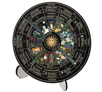 WBQMUNY Wheel of The Year Wood Sign 10",Sabbats Pagan Sign Witches Runes Wood Engraved Board Wiccan Holidays,Wicca Calendar,Yule Altar, Celestial Sign,Vintage Handmade Tabletop Ornament Decor (BT296)