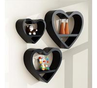 WBRSybUK Cute Heart Shaped Floating Shelves,Set of 3 Wall Shelves Wood Floating Shelf,Kawaii Shelves for Wall Decor,Small Storage Display Rack Living Room Bedroom,Black