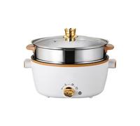 WBRSybUK Electric Hot Pot with Steamer, Non-Stick Sauté Pan, Multi-Function Portable Travel Cooker for Ramen/Steak/Fried Rice/Soup, with Dual Power Control,26cm,White