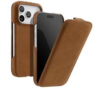 WBRSybUK Genuine Leather Case For IPhone 17/17 Air/17 Pro/17 Pro Max, Up And Down Flip Handmade Slim Cover, Support Wireless Charging(Brass,17)