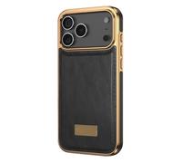 WBRSybUK Leather Case For IPhone 17/17 Air/17 Pro/17 Pro Max, Plating Edge Retro Oil Wax Pattern Shockproof Case, Magnetic Protection Cover(Black,17 Pro)