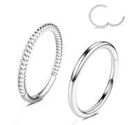 WBRWP 16G 12MM Silver Septum Rings Hoops: 2 Pcs Twisted Nose Rings Hoops Clicker Surgical Steel Hinged Segment Rings Lip Tragus Helix Cartilage Daith Rook Conch Piercing Jewelry