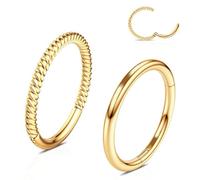 WBRWP 18G 12MM Gold Septum Rings Hoops: 2 Pcs Twisted Nose Rings Hoops Clicker Surgical Steel Hinged Segment Rings Lip Tragus Helix Cartilage Daith Rook Conch Piercing Jewelry