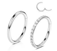 WBRWP 2 Pcs Silver Hoop Nose Rings: 20G 6MM Clear CZ Diamond Nose Rings Surgical Steel Septum Clicker Hinged Segment Rings Lip Tragus Helix Cartilage Daith Rook Conch Piercing Jewelry