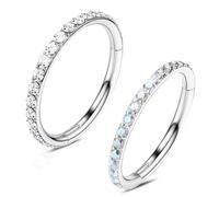 WBRWP 20G 18G 16G 14G Septum Rings Hoop: 2Pcs 316L Surgical Steel 8MM 10MM Cartilage Earring Hypoallergenic Hinged Nose Hoops Daith Conch Helix Tragus Piercing Jewelry, Stainless Steel, cubic zirconia