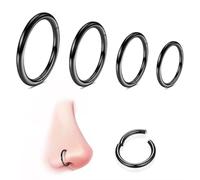 WBRWP 4Pcs 16G(1.2MM) Seamless 316L Stainless-Steel Piercing-Ring Hinged Nose-Rings-Hoop : Womens and Mens Body Pierecing Ring Rook Earrings Diameter 6mm 8mm 10mm 12mm(Each Dia 1 pc) Black Color