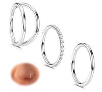 WBRWP Nose Rings Hoops: 316L Surgical Steel Double Hoop Nose Rings 14G 16G 18G 20G Hinged CZ Septum Conch Clicker Lip Rings Cartilage Helix Rook Tragus Daith Earring Hoops Body Piercing Jewelry 7mm