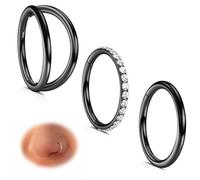 WBRWP Nose Rings Hoops: 316L Surgical Steel Double Hoop Nose Rings 14G 16G 18G 20G Hinged CZ Septum Conch Clicker Lip Rings Cartilage Helix Rook Tragus Daith Earring Hoops Body Piercing Jewelry 7mm