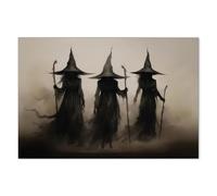 WBSTGUE Creepy Witchy Wall Art Moody Dark Gothic Posters Halloween Vintage Room Decor Aesthetic Three Witches Holding Magic Wands Prints Vintage Rustic Wall Decor 16x24inch Unframed
