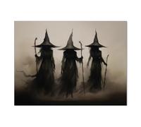WBSTGUE Creepy Witchy Wall Art Moody Dark Gothic Posters Halloween Vintage Room Decor Aesthetic Three Witches Holding Magic Wands Prints Vintage Rustic Wall Decor 12x16inch Unframed
