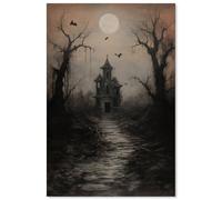 WBSTGUE Dark Academia Wall Art Gothic Halloween Poster Vintage Haunted House Canvas Prints Goth Spooky Painting Dark Rustic Wall Decor 16x24inch Unframed