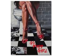 WBSTGUE Funky Bathroom Canvas Wall Art Go Girl Poster Funny Vintage Toilet Print Trendy Disco Art Wall Decor for Girl College Apartment 12x16inch Unframed