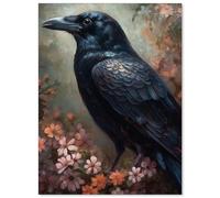 WBSTGUE Gothic Black Crows Canvas Wall Art Dark Academia Wall Decor The Crow Painting Poster Halloween Victorian Raven in Flowers Print 12x16inch Unframed