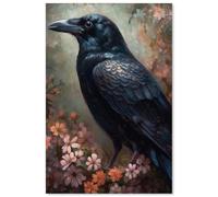 WBSTGUE Gothic Black Crows Canvas Wall Art Dark Academia Wall Decor The Crow Painting Poster Halloween Victorian Raven in Flowers Print 16x24inch Unframed