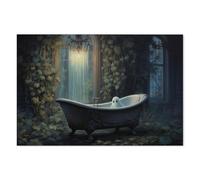 WBSTGUE Halloween Ghost Canvas Wall Art Vintage Dark Academia Wall Decor Gothic Horror Poster Ghost in The Abandoned Bathtub Prints for Bathroom Toilet 16x24inch Unframed