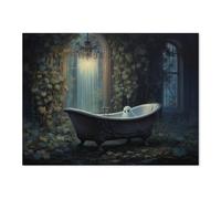 WBSTGUE Halloween Ghost Canvas Wall Art Vintage Dark Academia Wall Decor Gothic Horror Poster Ghost in The Abandoned Bathtub Prints for Bathroom Toilet 12x16inch Unframed