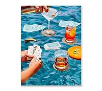 WBSTGUE Vintage Blue Poker Canvas Wall Art Funky Cocktail Posters Cute Funny Alcohol Drinks Print Cool Disco Ball Casino Wall Decor for Dorm Apartment Home Bar 16x24 Inch Unframed