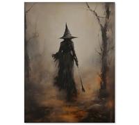 WBSTGUE Vintage Rustic Witch Posters Halloween Canvas Wall Art Witch in The Forest Painting Prints Goth Dark Moody Wall Decor for Living Room Bedroom 12x16inch Unframed