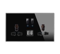 WBTAJZHY Wall Light Switch,Black Lamp Tempered Glass Self-Reset Led Indicator Piano Keys Panel 1-4gang 1/2 Way(2gang2un Socket2usb)