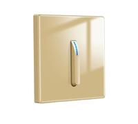 WBTAJZHY Wall Light Switch, lamp switch panel tempered glass self-resetting 1/2/3/4 gang 1/2 way LED indicator piano button wall(Gold 1gang,1Way)