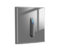 WBTAJZHY Wall Light Switch, lamp switch panel tempered glass self-resetting 1/2/3/4 gang 1/2 way LED indicator piano button wall(Gray 1gang,2Way)