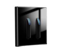WBTAJZHY Wall Light Switch, lamp switch panel tempered glass self-resetting 1/2/3/4 gang 1/2 way LED indicator piano button wall(Black 2gang,2Way)