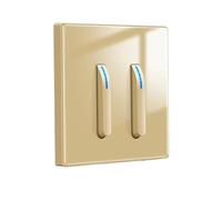 WBTAJZHY Wall Light Switch, lamp switch panel tempered glass self-resetting 1/2/3/4 gang 1/2 way LED indicator piano button wall(Gold 2gang,1Way)